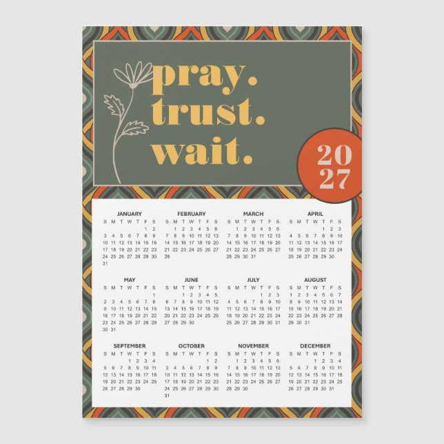 Calendário Magnético Retro Ikat 2027 Rezar Confiar (Frente)