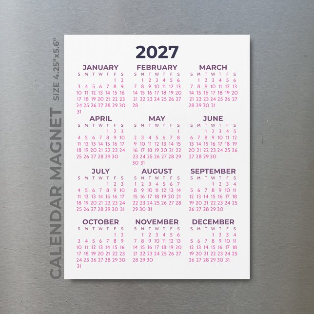 Calendário Magnético Rosa Feminino Simples 2027 (Criador carregado)