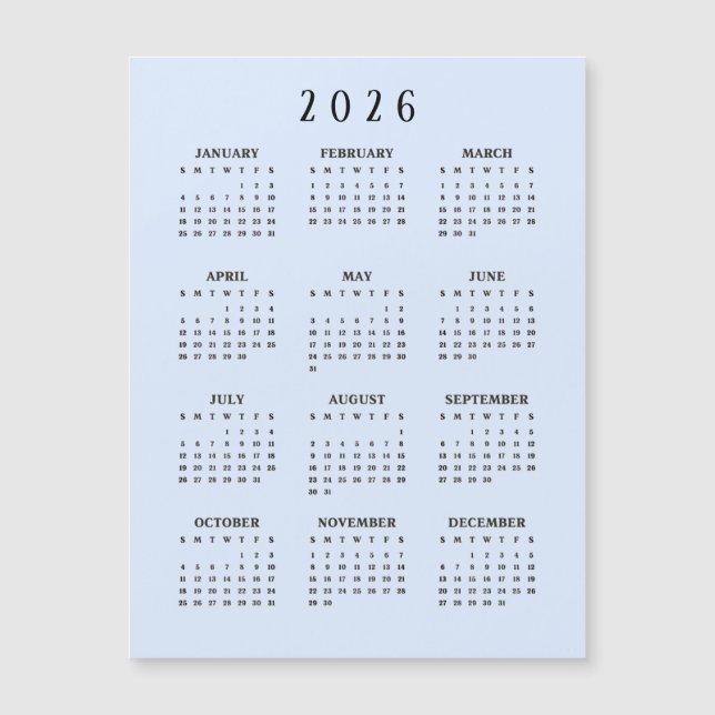Calendário Magnético Simples 2026 (Frente)