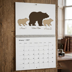 Calendário Mama Urso Personalizada Com 2 Nomes de Filhos Pres