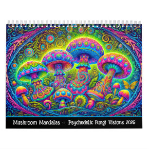 Calendário Mandalas de Cogumelos – Visões Psicodélicas de Fun