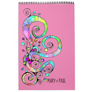 Calendário Mão Cardíaca Espiral Pintada Design 1