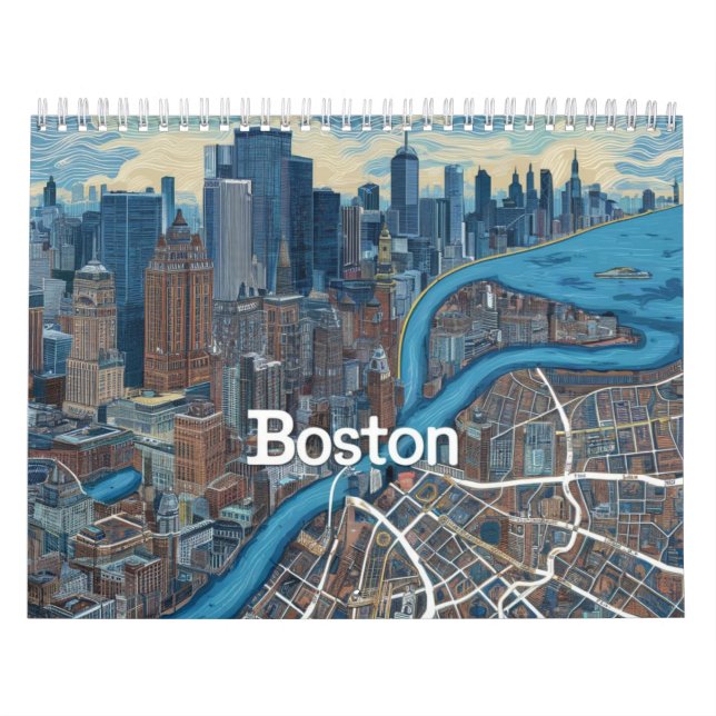 Calendário Mapa Antigo de Boston Massachusetts, Mapa de Bosto (Capa)