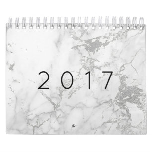 Calendário Marble White Cinza Silver Dourado Rosa