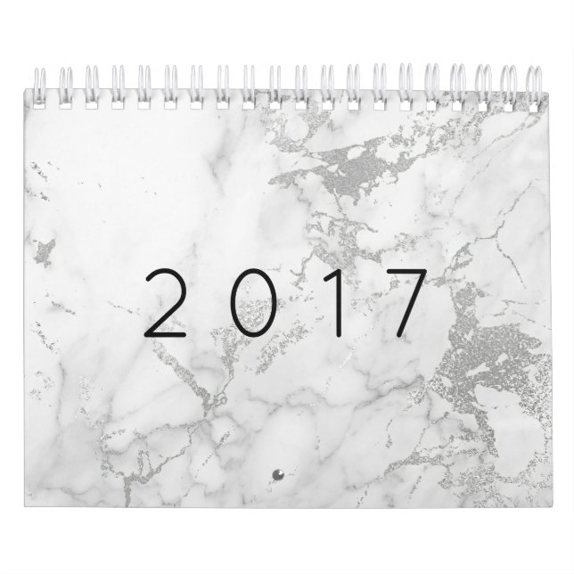 Calendário Marble White Cinza Silver Dourado Rosa (Capa)