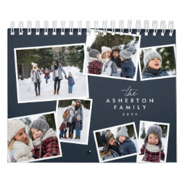 Calendário Marinho azul  da família de colagens fotográficas