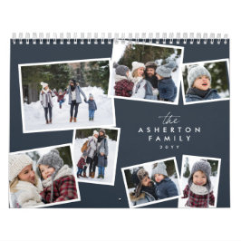 Calendário Marinho azul  da família de colagens fotográficas