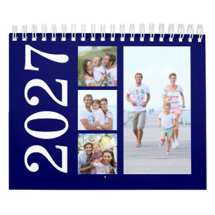 Calendário Marinho de Tipografia Moderno 17 Fotos Azul 2026