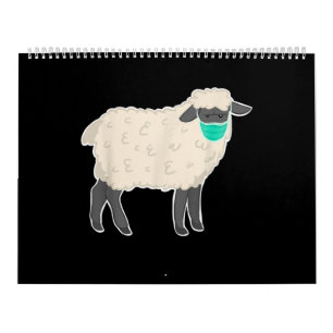 Calendário Máscara de Visto simples de ovelhas   Bonito pres
