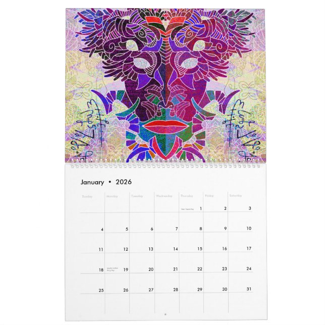 Calendário Maskyrinth de Lin Tarczynski para 2026 (Jan 2026)