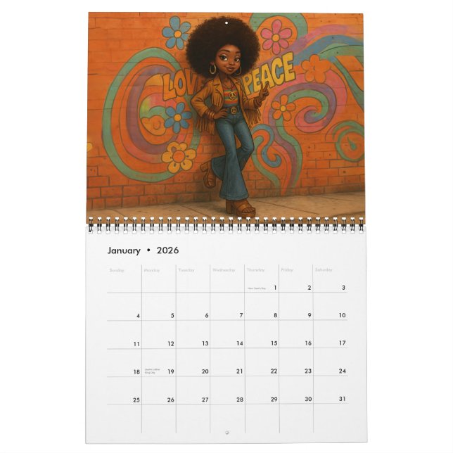Calendário Medium African American/Black Woman 2026 Calendar (Jan 2026)