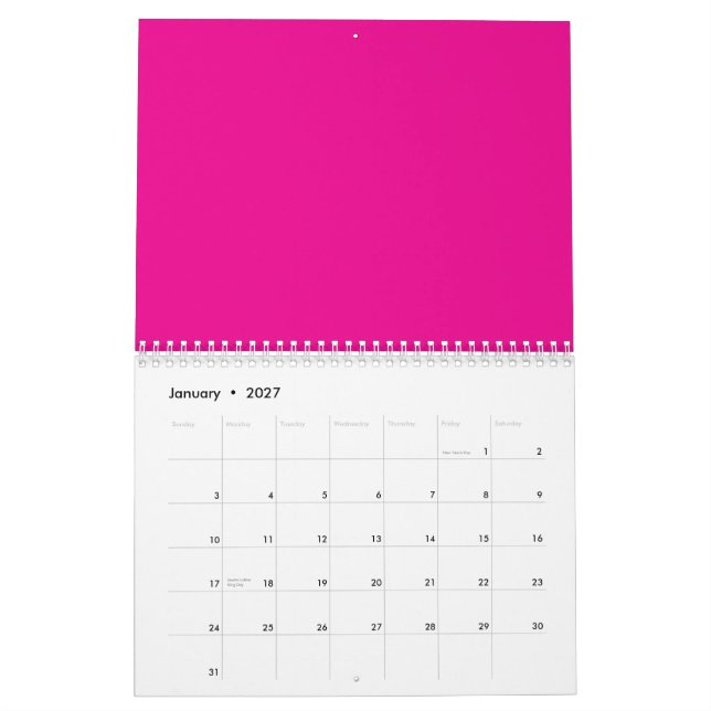 Calendário Melhore seu espaço com um fundo cor-de-rosa (Jan 2027)