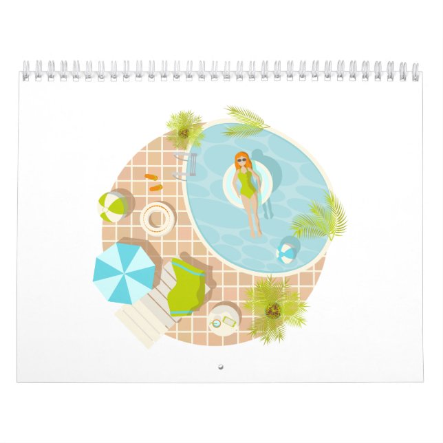 Calendário Menina da festa de natação na praia de verão de bi (Capa)