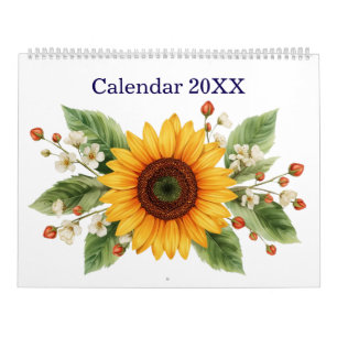 Calendário Mensal de Girassóis Moderno e Elegante