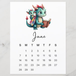 Calendário Mensal Fantasia Bebê Dragão de Junho