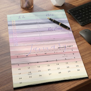 Calendário Mesa de Escritório Abstrata em Aquarela Pastel Boh