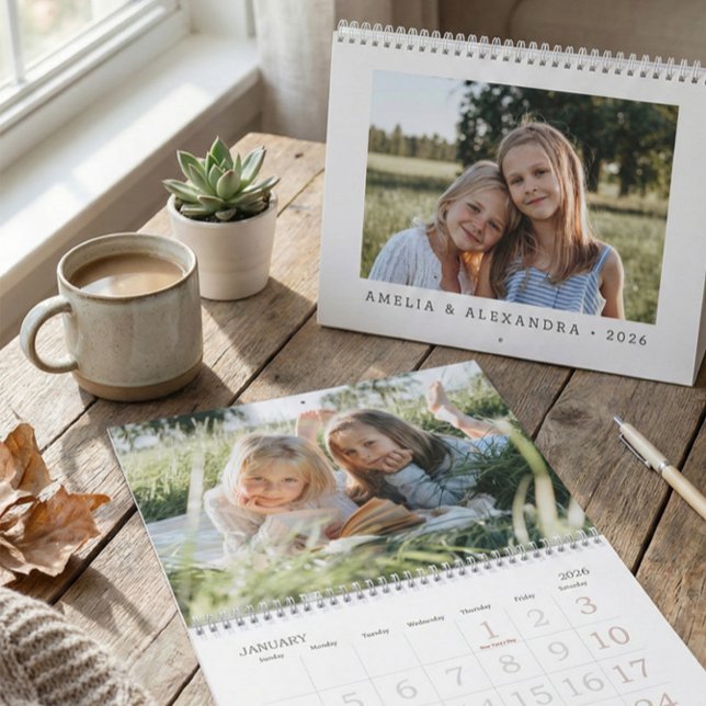 Calendário Mesa de Fotos Simples Moderna para Netos (Criador carregado)