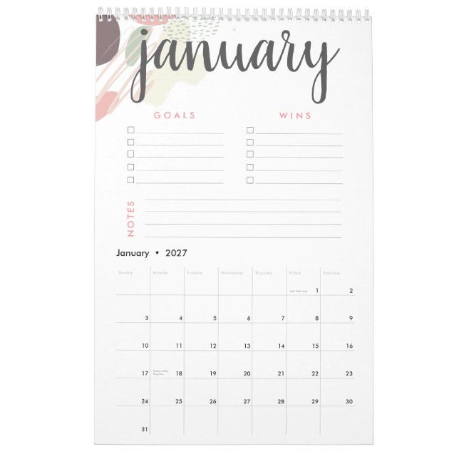 Calendário Metas e vitórias Abstrato de Pastel (Jan 2027)