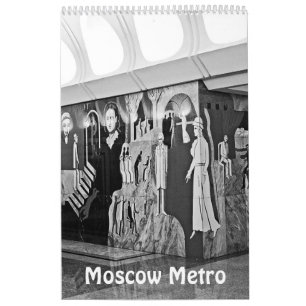 Calendário Metro de Moscou de 12 meses a preto e branco