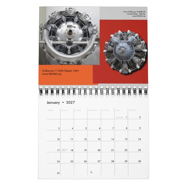 Calendário Minidata book do motor radial da aeronave (Jan 2027)