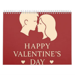 Calendário Minimal Couple Silhouette Romantic Valentines 2026
