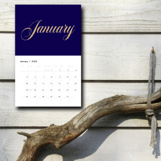 Calendário Minimalista azul Elegante do Marinho| Letras de Sc