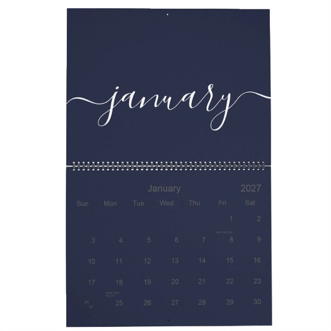 Calendário Minimalista branco e marinho 2025 (Jan 2027)