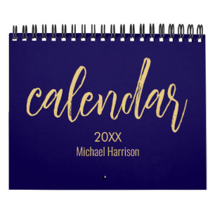 Calendário Minimalista Elegante 2026 – azul e dour