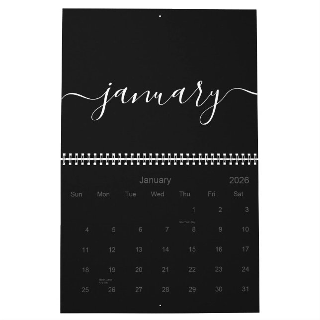 Calendário Minimalista preto e branco 2025 (Jan 2026)