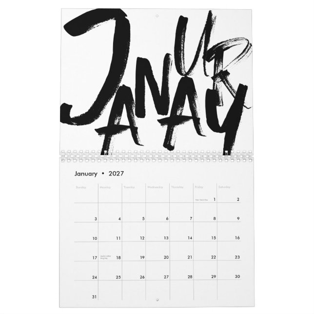 Calendário minimalista preto-e-branco de Abstrato  (Jan 2027)