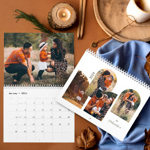 Calendário Modelo de Fotos de Família com Arco Minimalista Mo