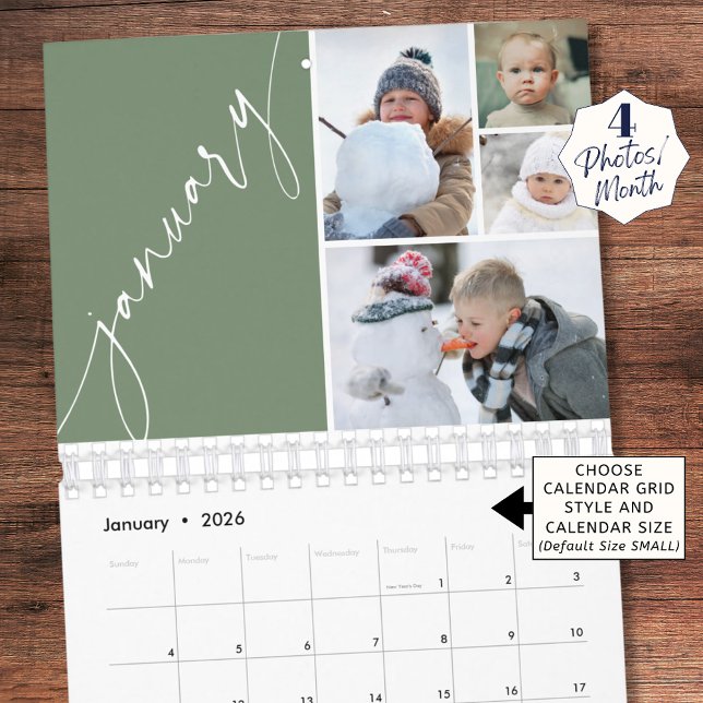 Calendário Modern Minimal Green 4 Photos Per Month (Criador carregado)