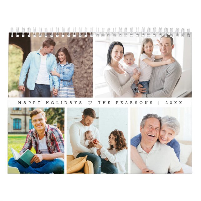Calendário Modern Minimal Heart Customizable Family Photo (Capa)