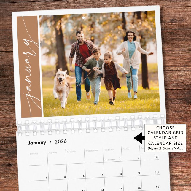 Calendário Modern Minimal Terracotta One Photo Family (Criador carregado)
