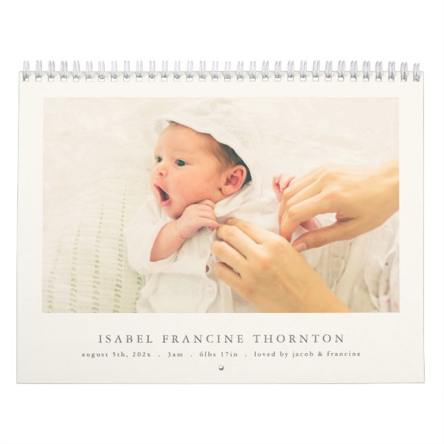 Calendário Modern Neutral Baby Birth Announcement 2026 (Capa)