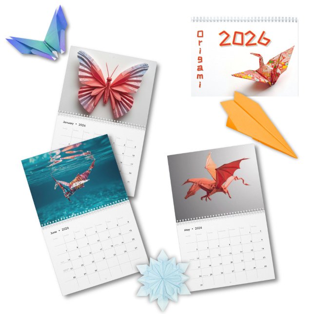 Calendário Modern Origami Art 2026 Custom Photo  (Criador carregado)