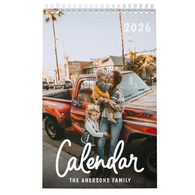 Calendário Modern Stylish Trendy Script Family Photo Monthly  (Capa)