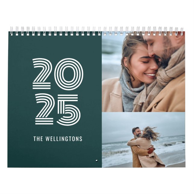 Calendário Modern Teal Green Bold Typografia 3 Fotografia (Capa)