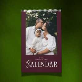 Calendário Modern Typography Custom Family Photo Burgundy