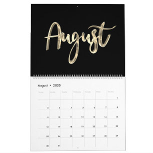 Calendário Moderna Tipografia de Script Preto e Dourado