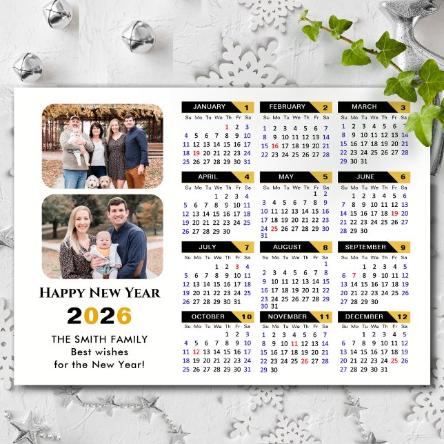Calendário Moderno 2026 Foto Dourada Magnética Pre (Criador carregado)