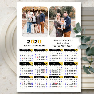 Calendário Moderno 2026 Foto Dourada Magnética Pre
