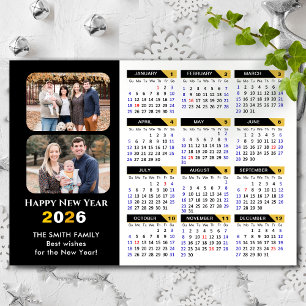 Calendário Moderno 2026 Foto Dourada Magnética Pre