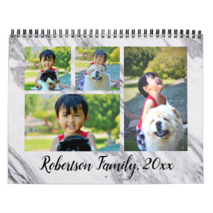 Calendário Moderno de Colagem de Fotos em Marble 