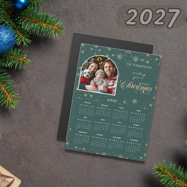 Calendário Moderno de Neve Verde Foto 2027 (Criador carregado)