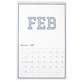 Calendário Moderno Minimalista Elegante Azul Marinho