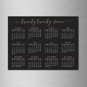 Calendário Moderno Script Black Rose Gold 2025
