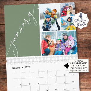 Calendário Moderno Verde com 4 Fotos por Mês