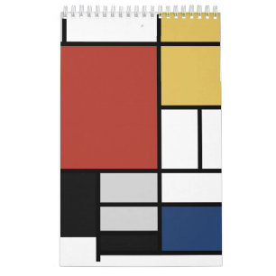 Calendário Mondrian Painting Red Plane Yellow Black Cinza Blu
