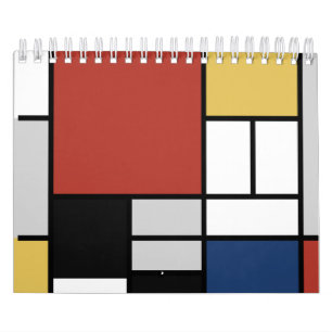 Calendário Mondrian Painting Red Plane Yellow Black Cinza Blu